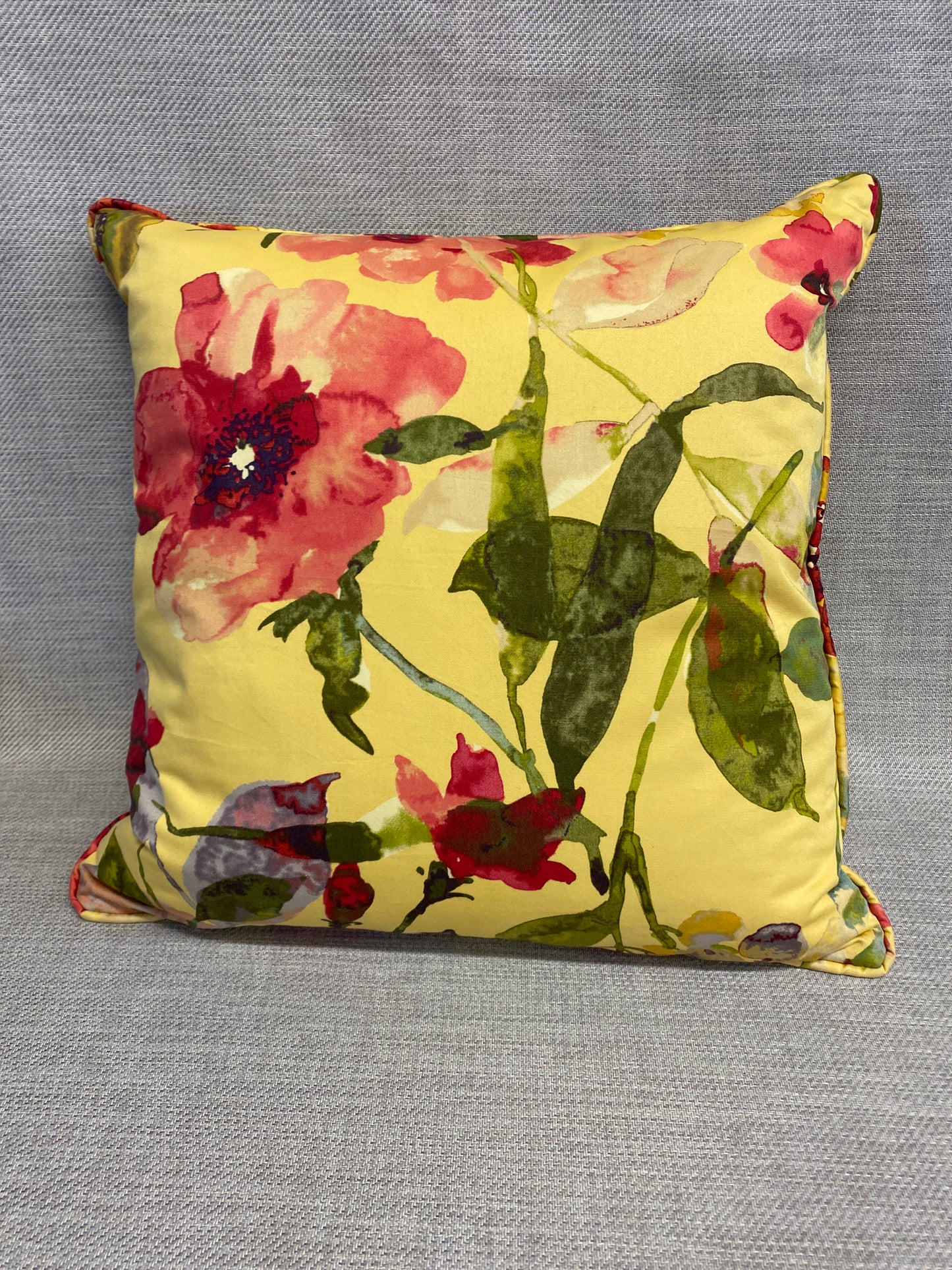 Cushion - Yellow With Red Flowers