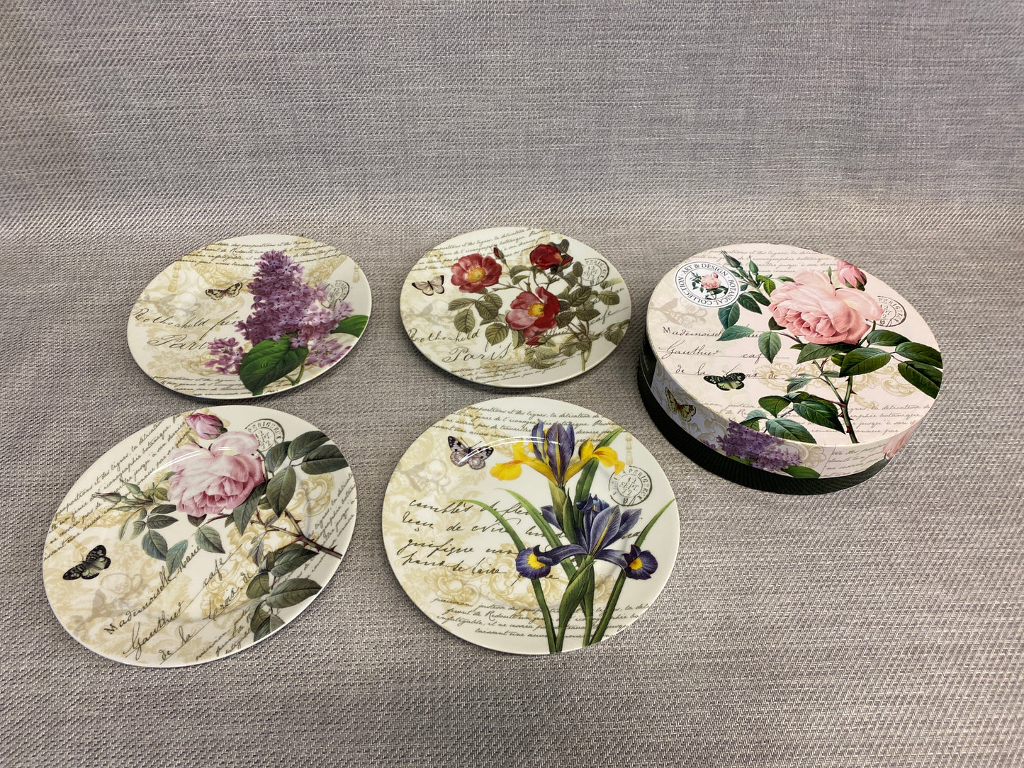 Boxed Set of 4 Dessert Plates - Flowers