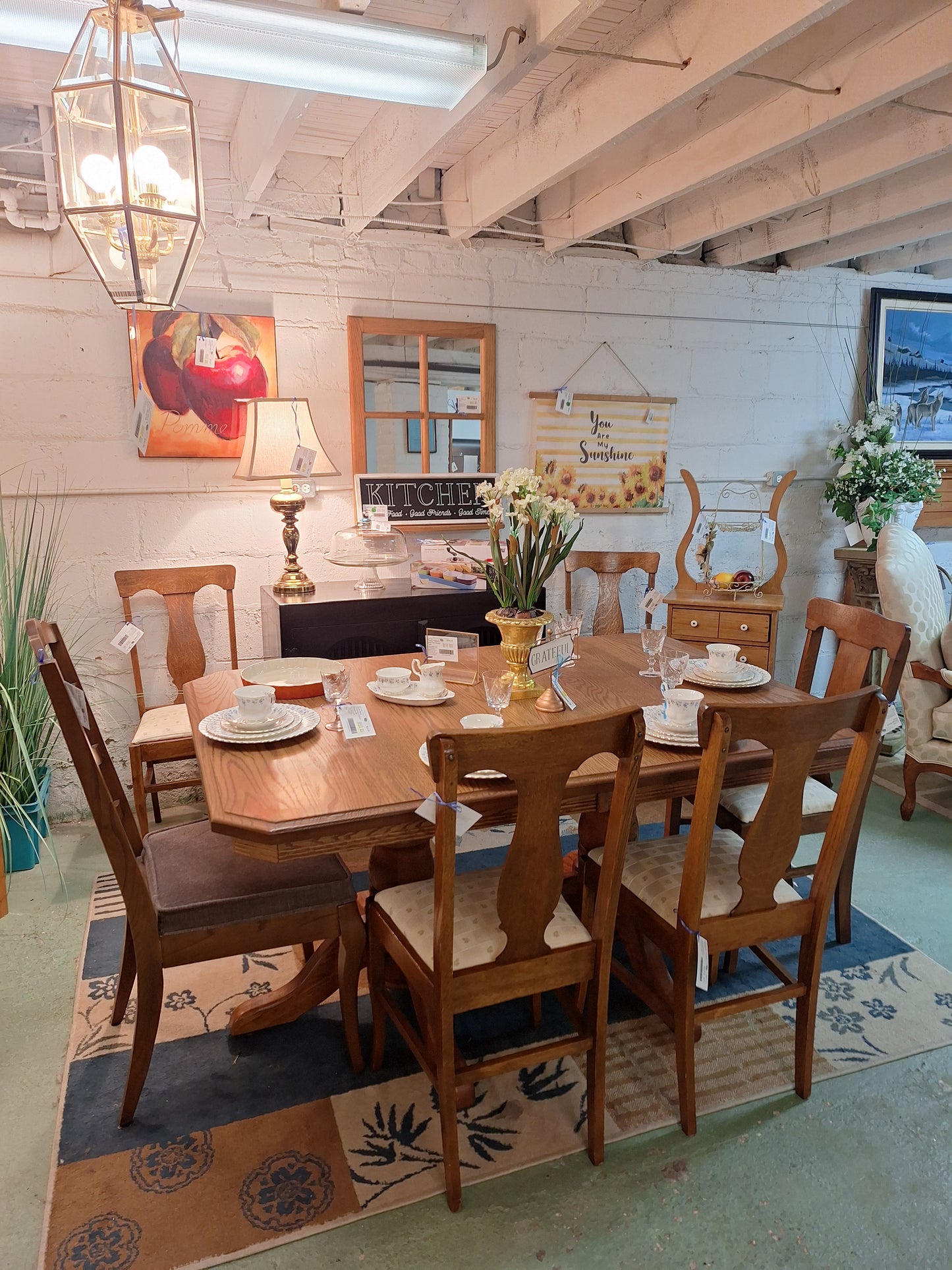Double Pedestal Solid Oak Dining Table