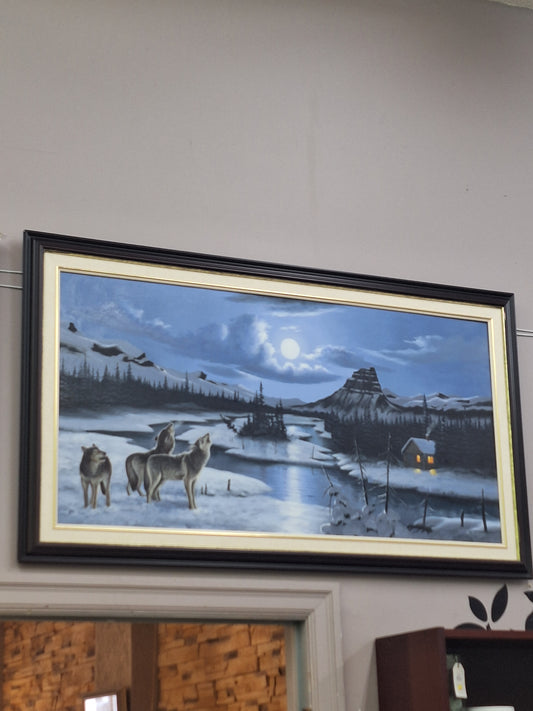 Framed 'Wolves Howling' Original Painting