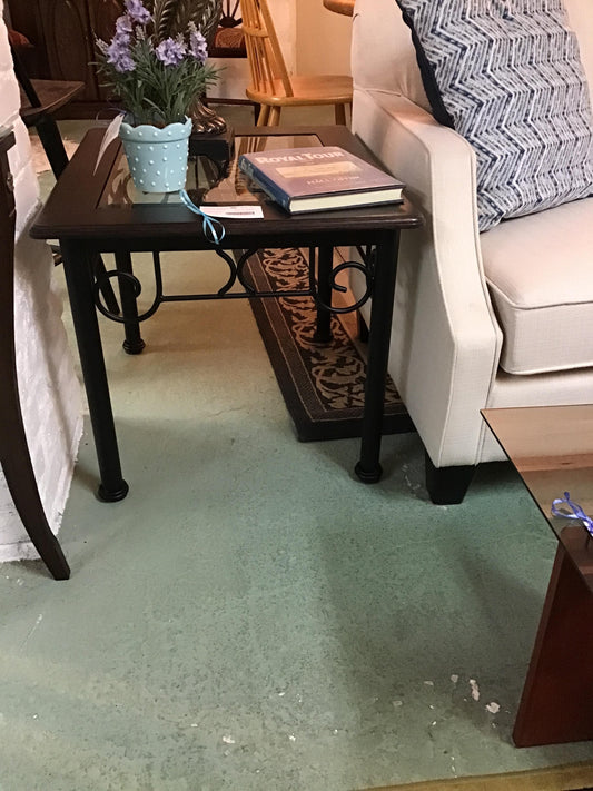 Glass & Wrought Iron End Table