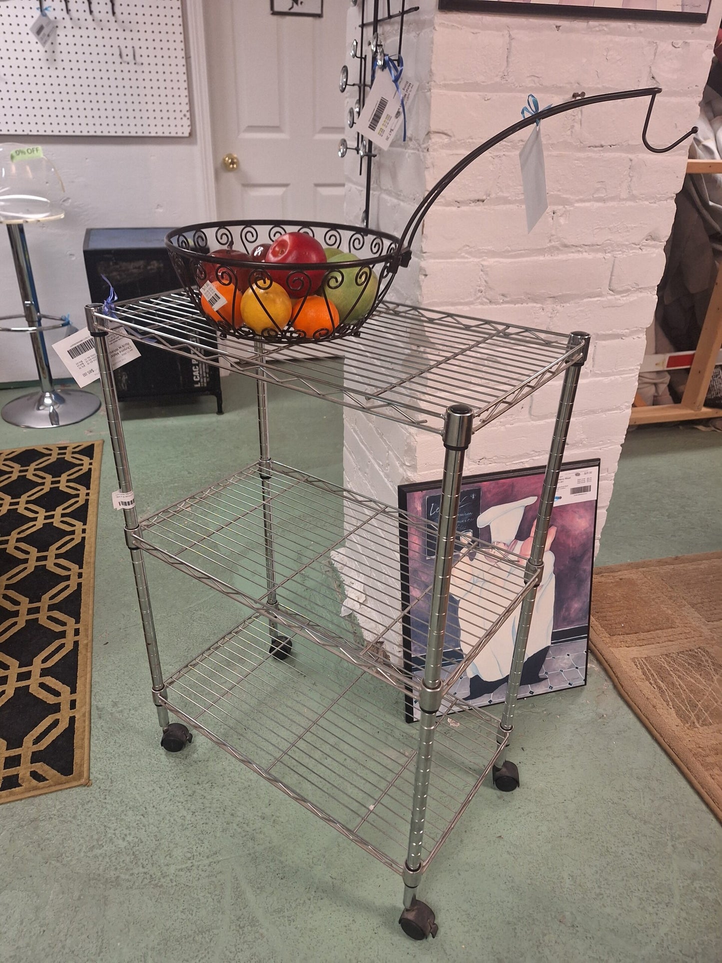 Chrome Metal Wire Rack w Wheels
