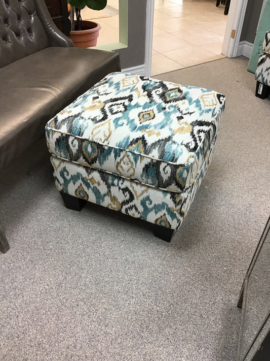 Turquoise Ikat Ottoman