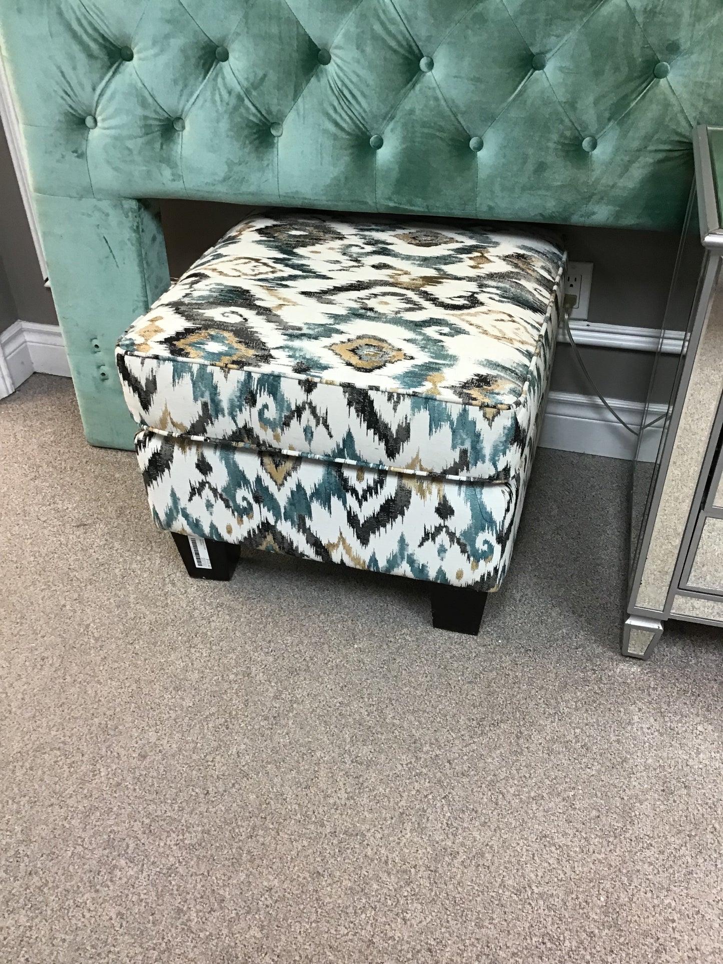 Turquoise Ikat Ottoman