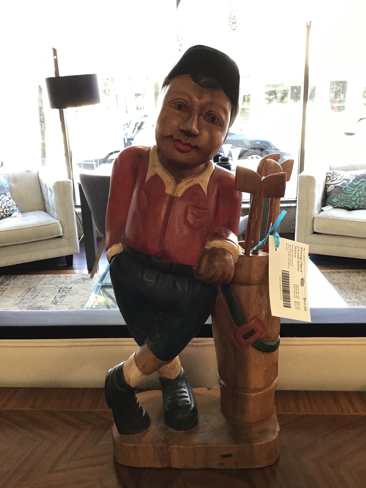 Vintage Hand Carved Golfer Statue