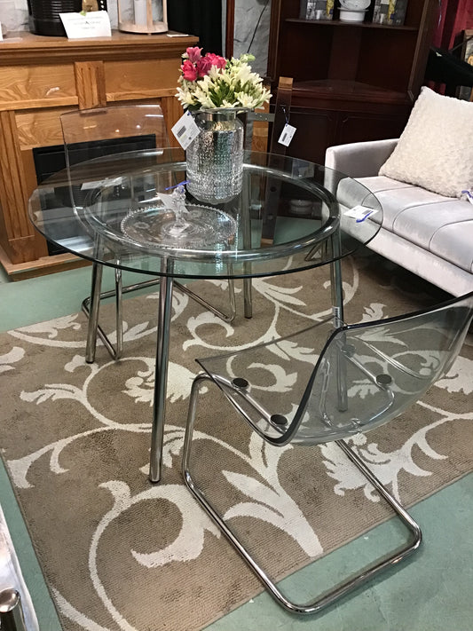 Ikea 'Salmi' Glass Dining Table w 2 Chairs
