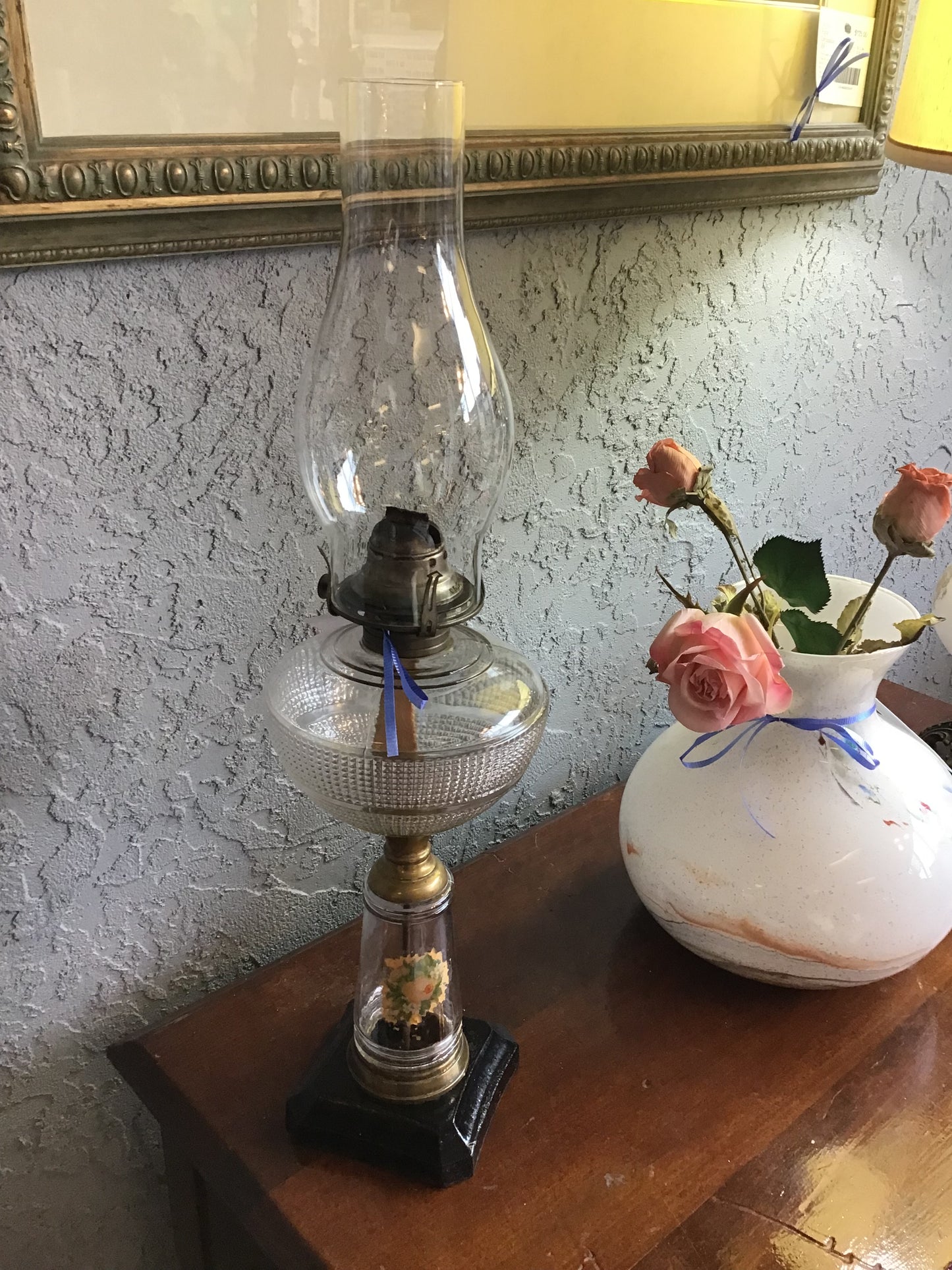Gorgeous Vintage Clear Glass Oil Lamp- 22"h