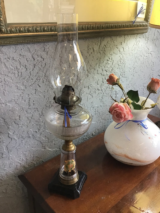 Gorgeous Vintage Clear Glass Oil Lamp- 22"h