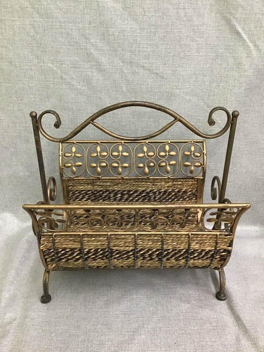 Metal & Wicker Collapsible Magazine Holder