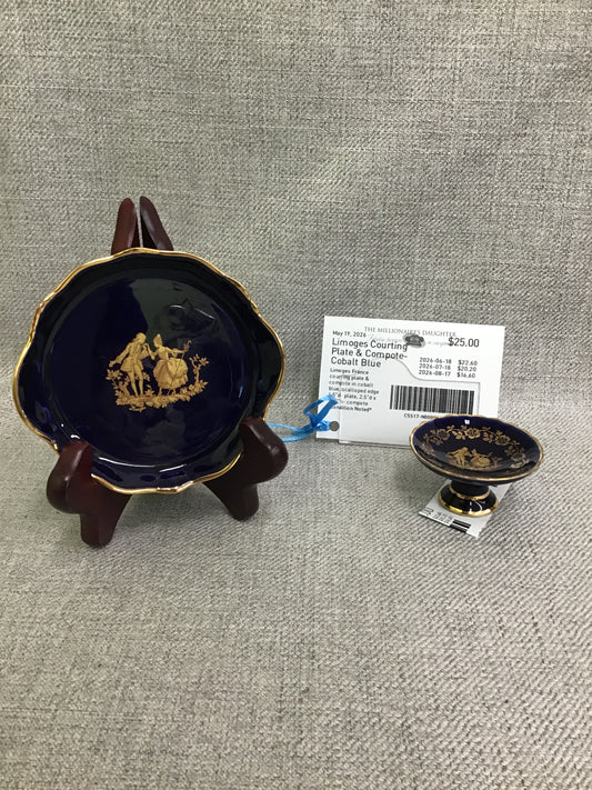 Limoges Courting Plate & Compote- Cobalt Blue