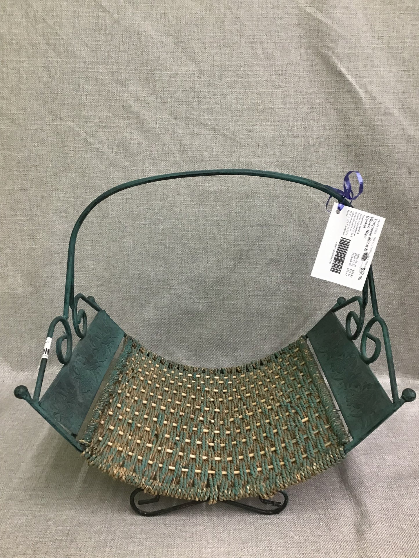 Turquoise Metal & Woven Rope Basket