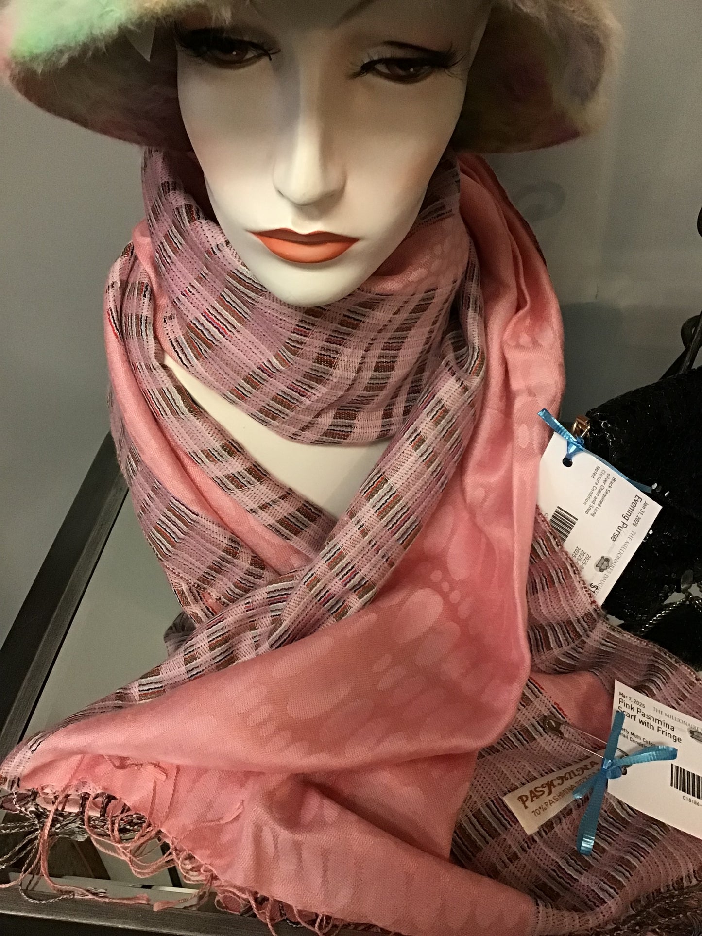 Pink Pashmina Scarf with Fringe