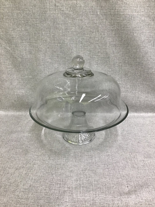 Elegant Glass Cake Stand w Dome Lid