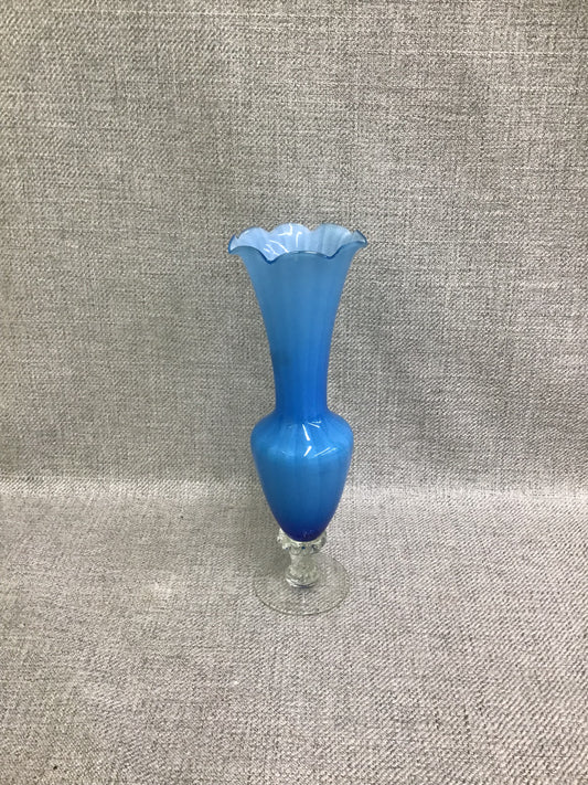 Decorative Blue Glass Vase- 8"h
