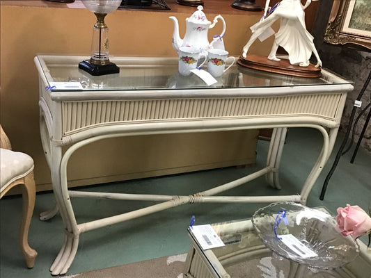 Cream Glass Topped Bamboo Side Table