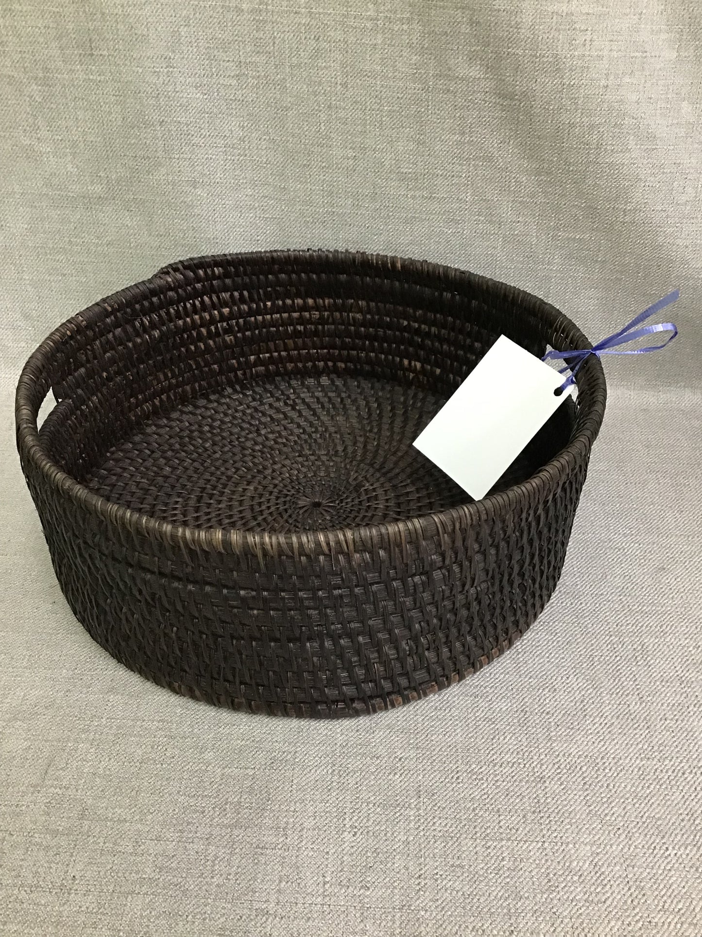 Round Dark Brown Wicker Tray