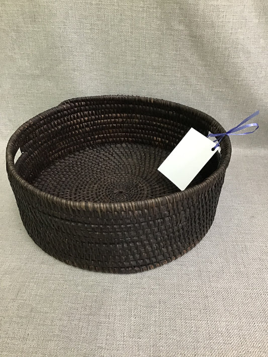 Round Dark Brown Wicker Tray