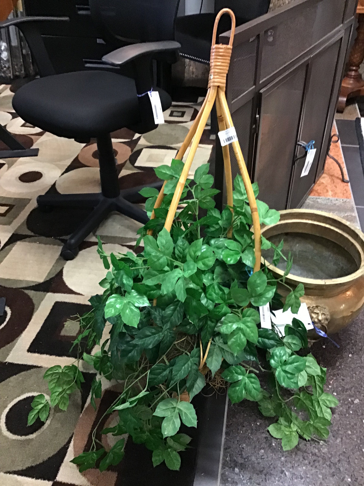 Hanging Faux Plant in Rattan Planter