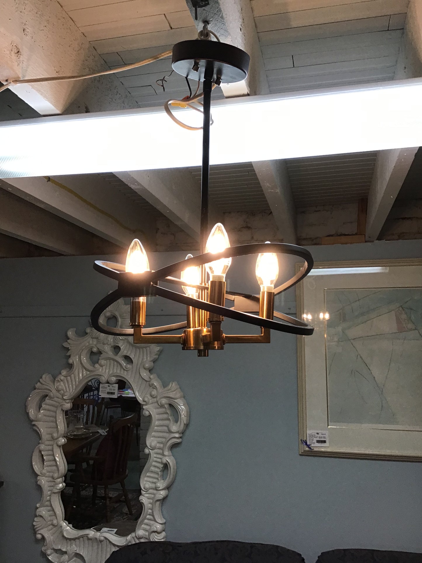 4-Light Matte Black Semi Flush Mount Light