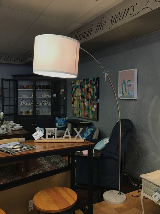 Modern Arched Floor Lamp- Silver w Marble