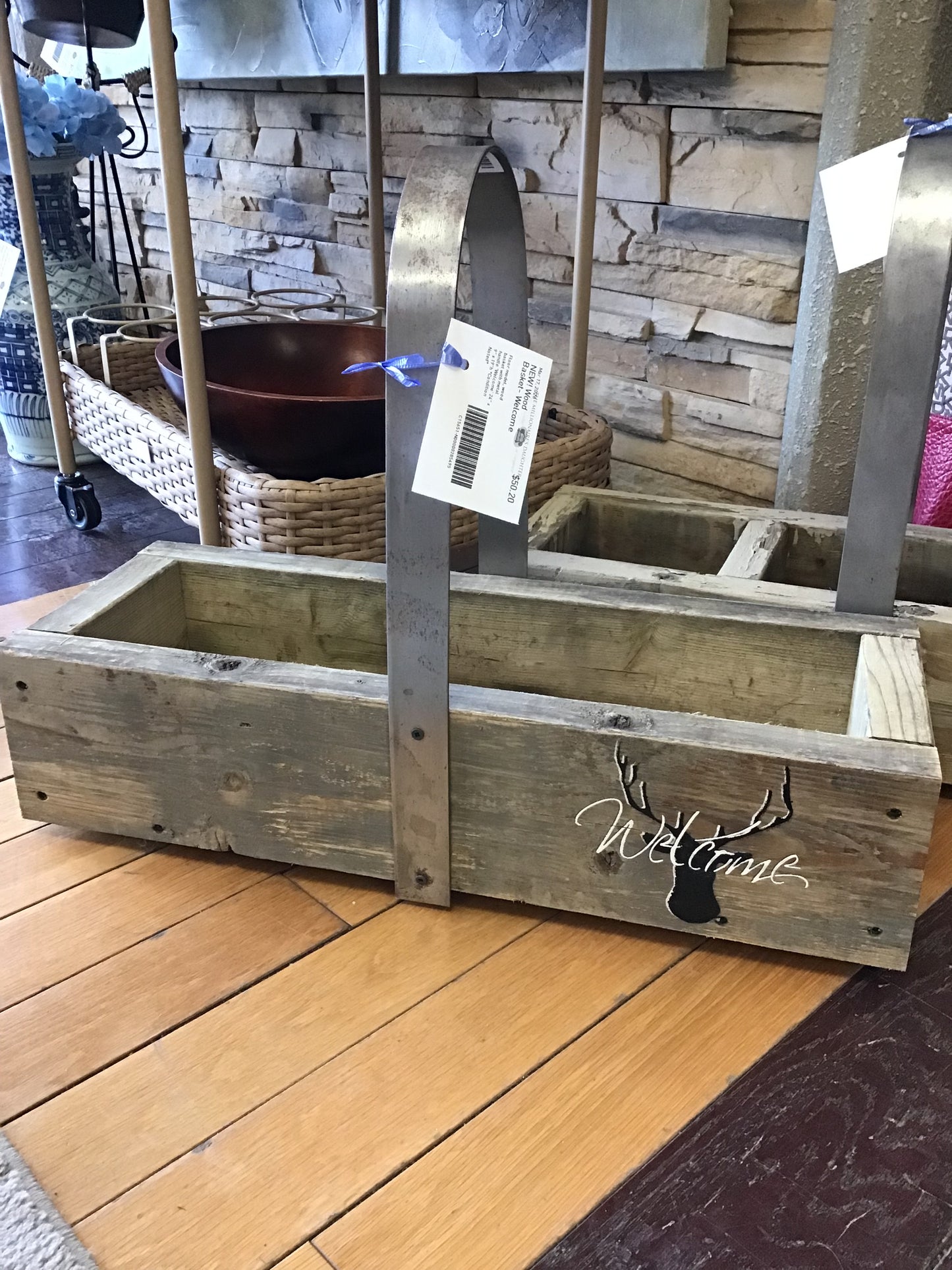 NEW! Wood Basket- Welcome