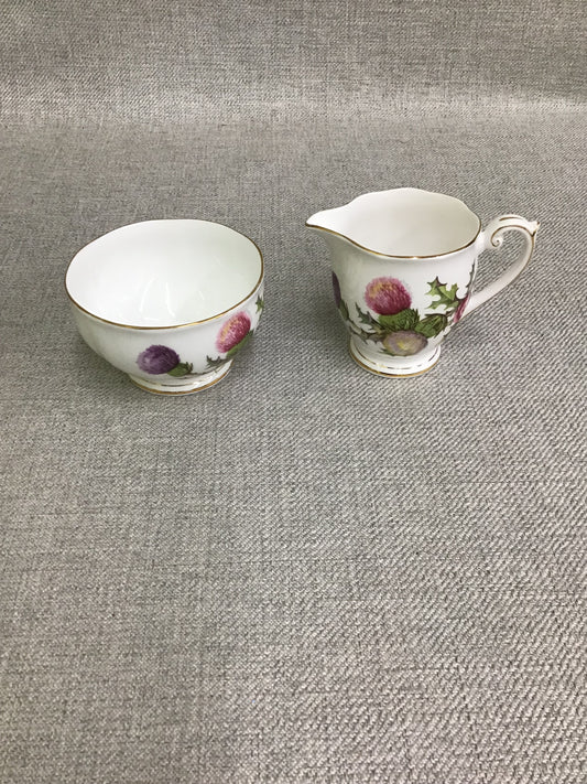 'Dundee Thistle' Cream & Sugar Bowl