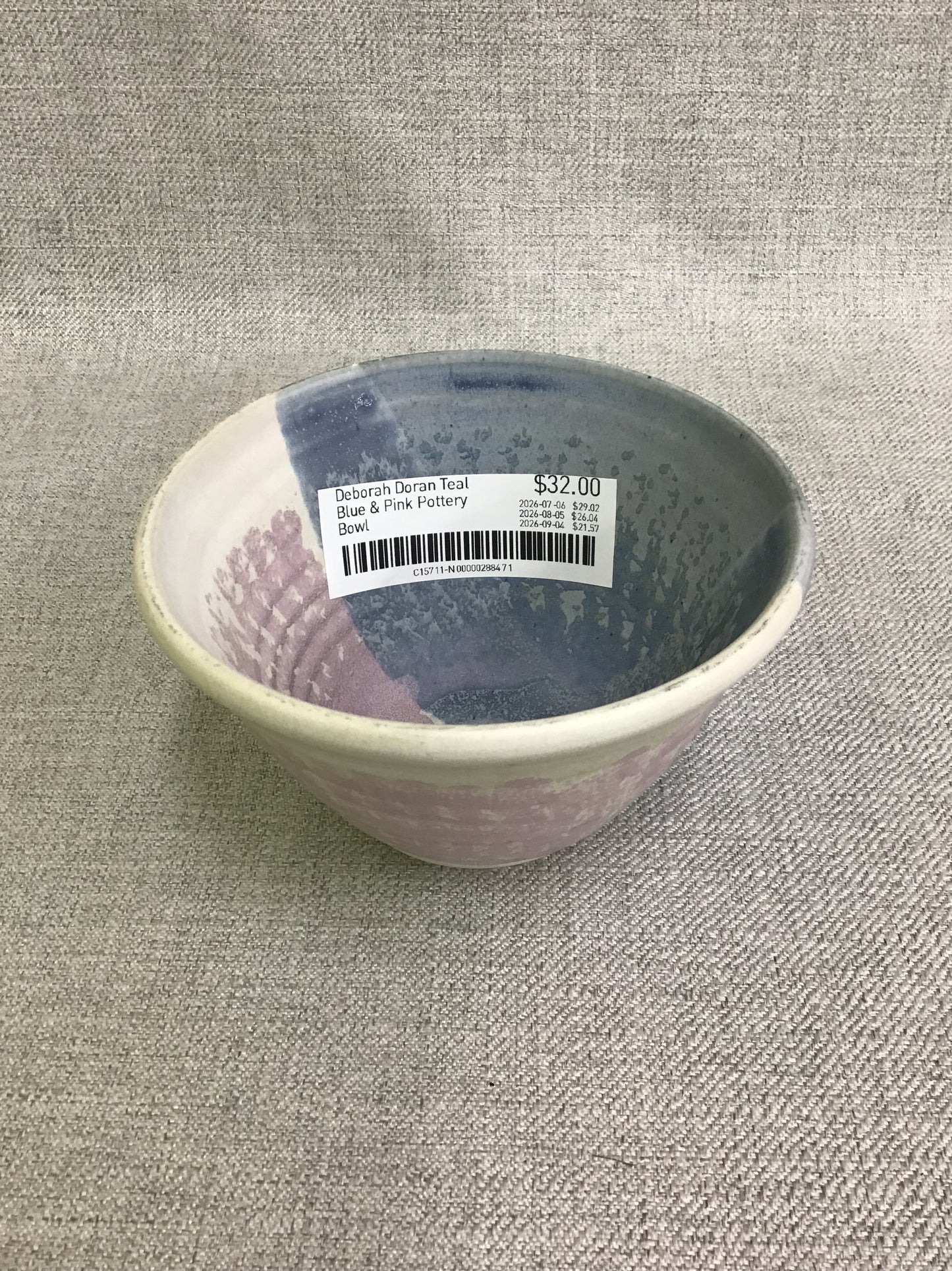 Deborah Doran Teal Blue & Pink Pottery Bowl