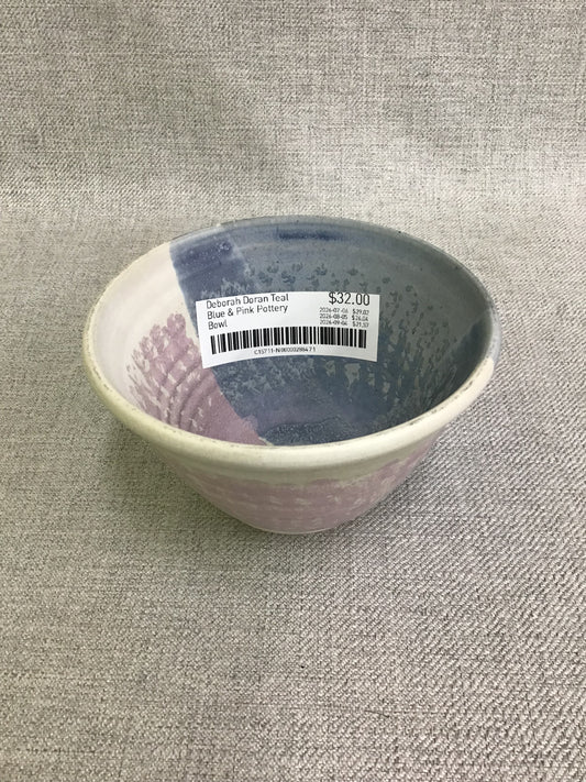 Deborah Doran Teal Blue & Pink Pottery Bowl