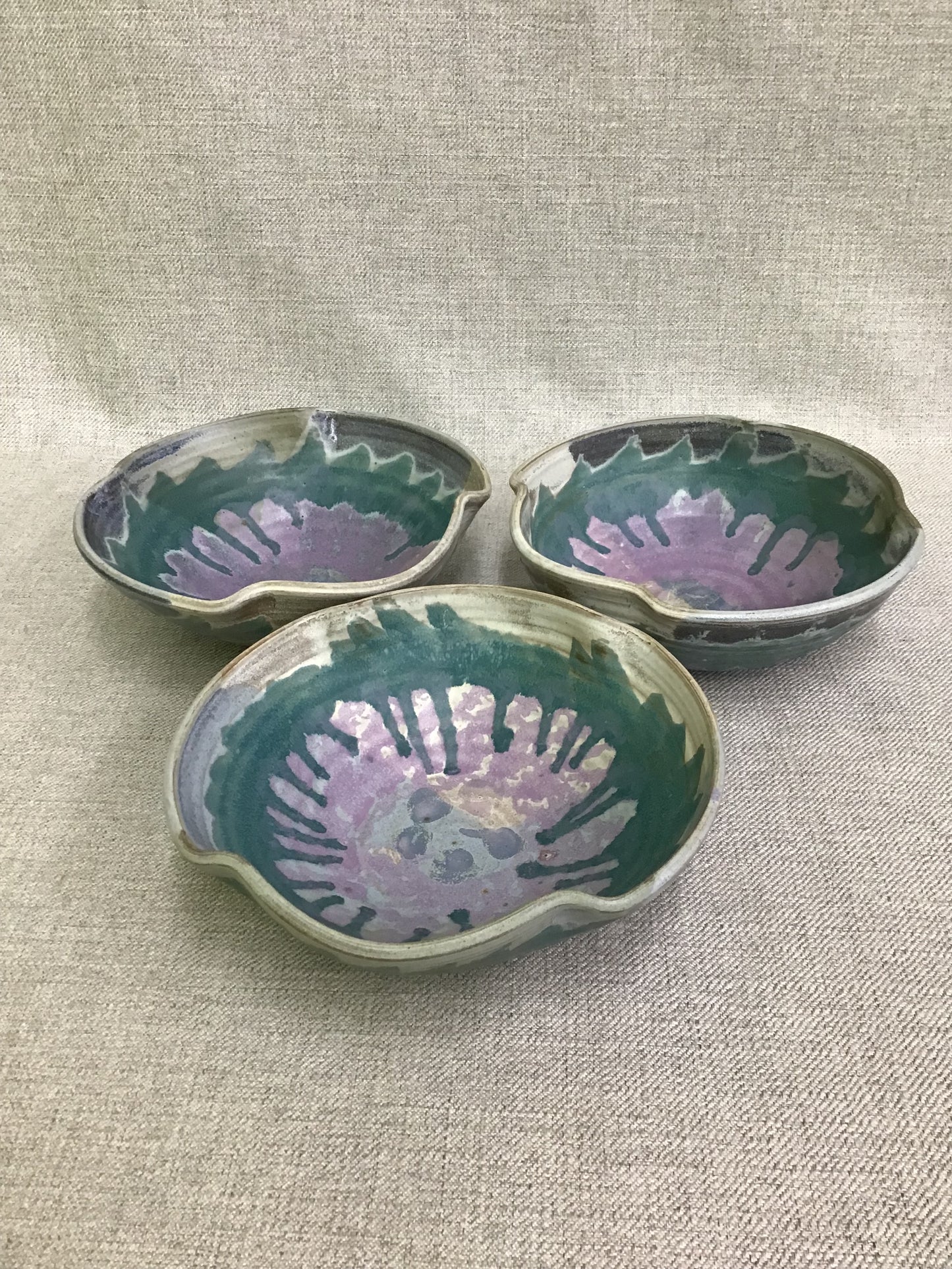 Deborah Doran Teal Blue & Pink Pottery Bowls (3)