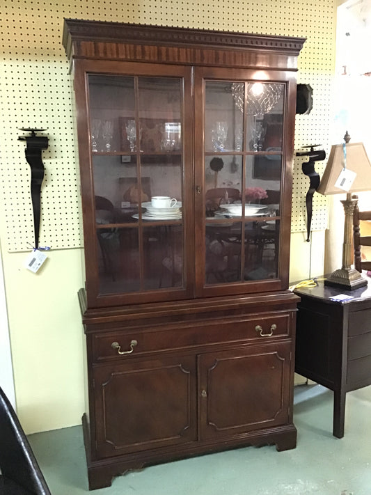 2pc Dark Wood China Cabinet