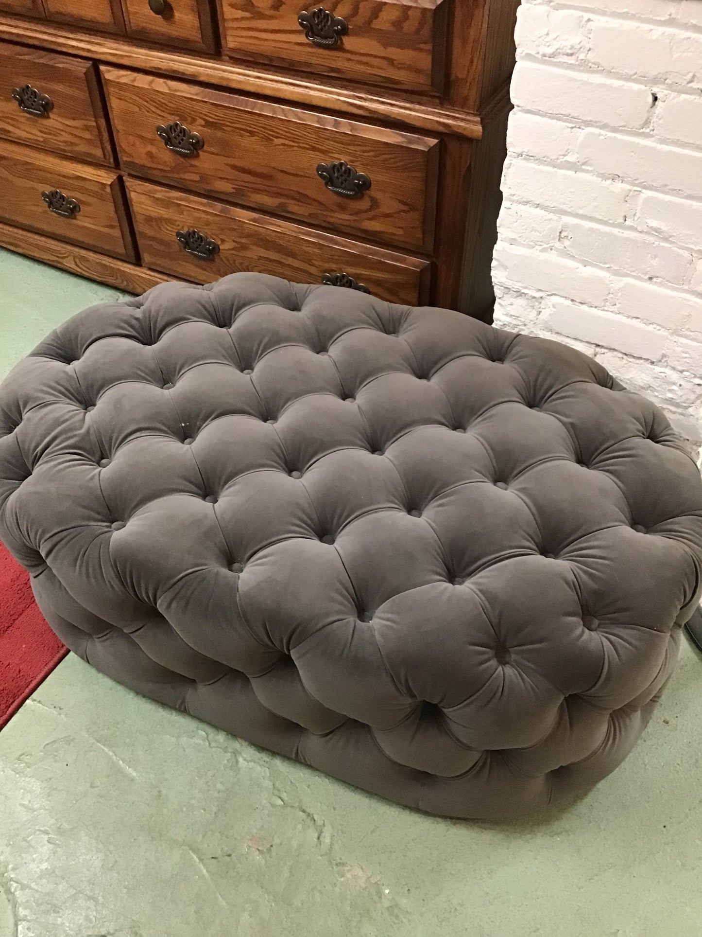 Modern Oval Grey Tufted Ottoman