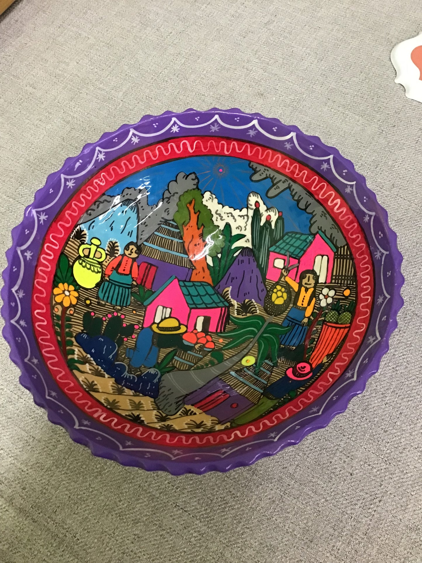 Ceramic Mexican Talavera Folk Art Bowl w Feet