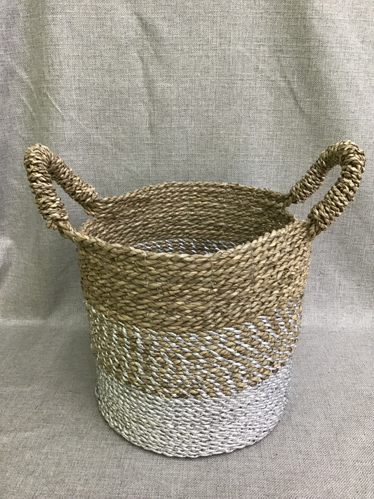 Woven Wicker Basket w Metallic Base
