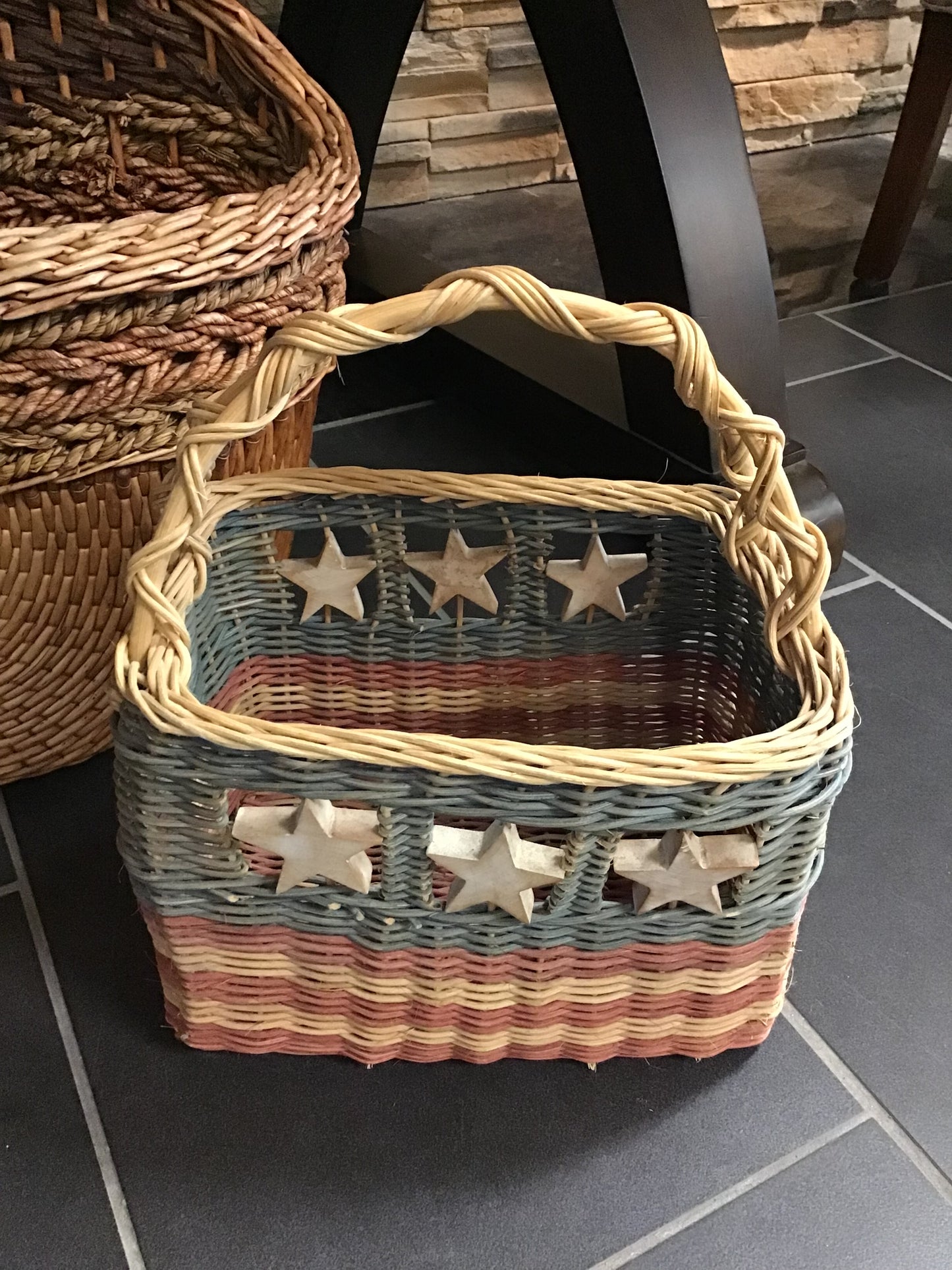 Woven Wicker Basket- American Flag Design