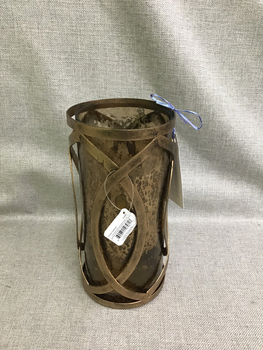 Bronze Tone Glass & Metal Candle Holder
