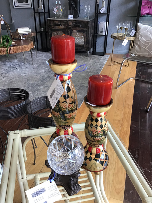 Pair Unique Design Candle Holders w Candles