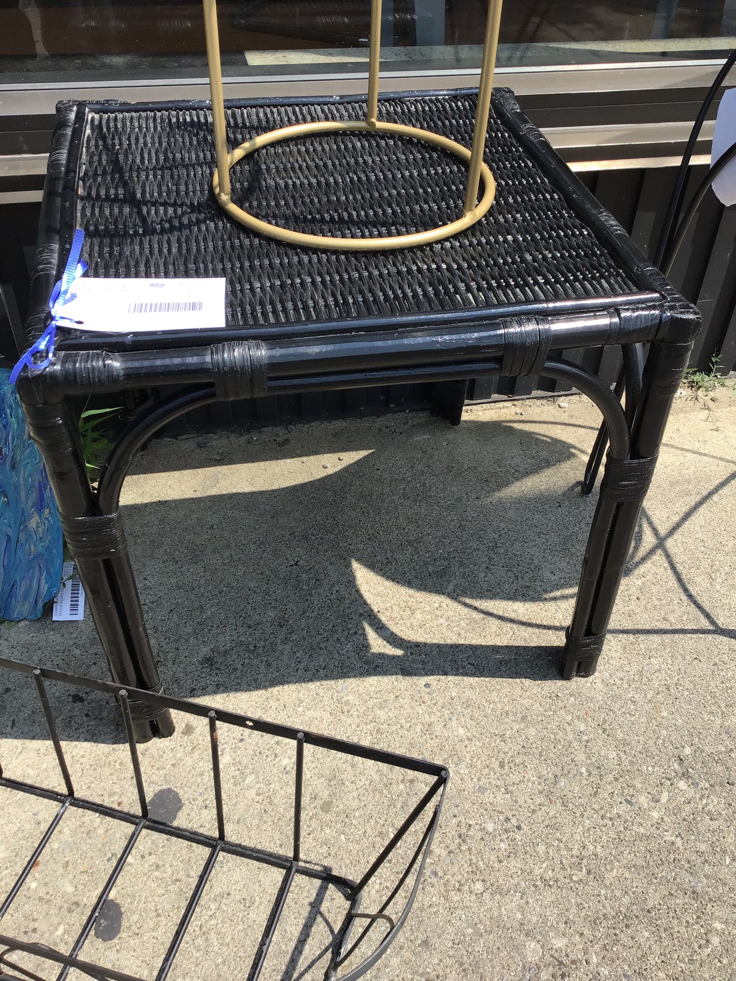 Square Black Wicker Accent Table