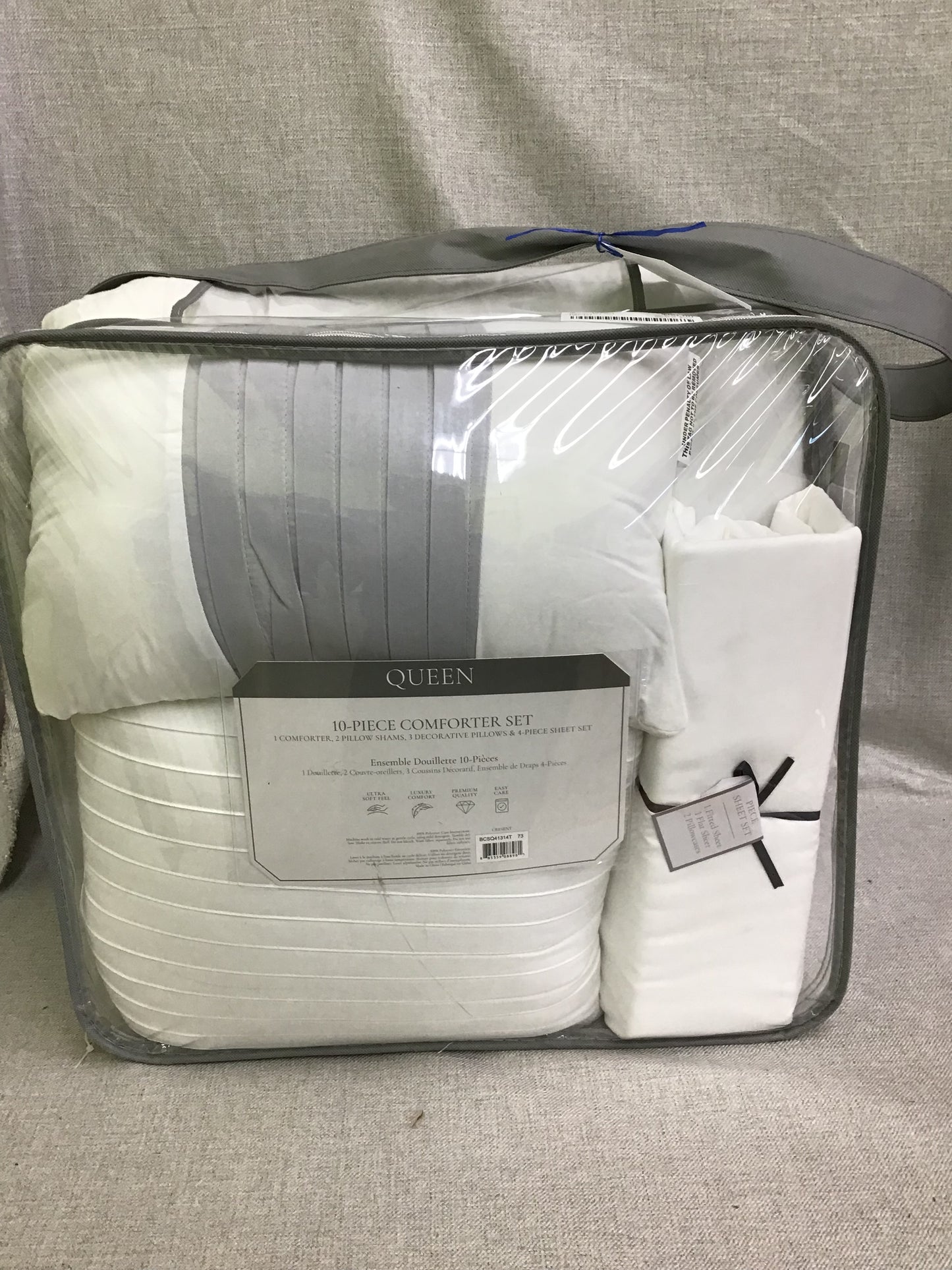 Queen 10 Pc Comforter Set (White)