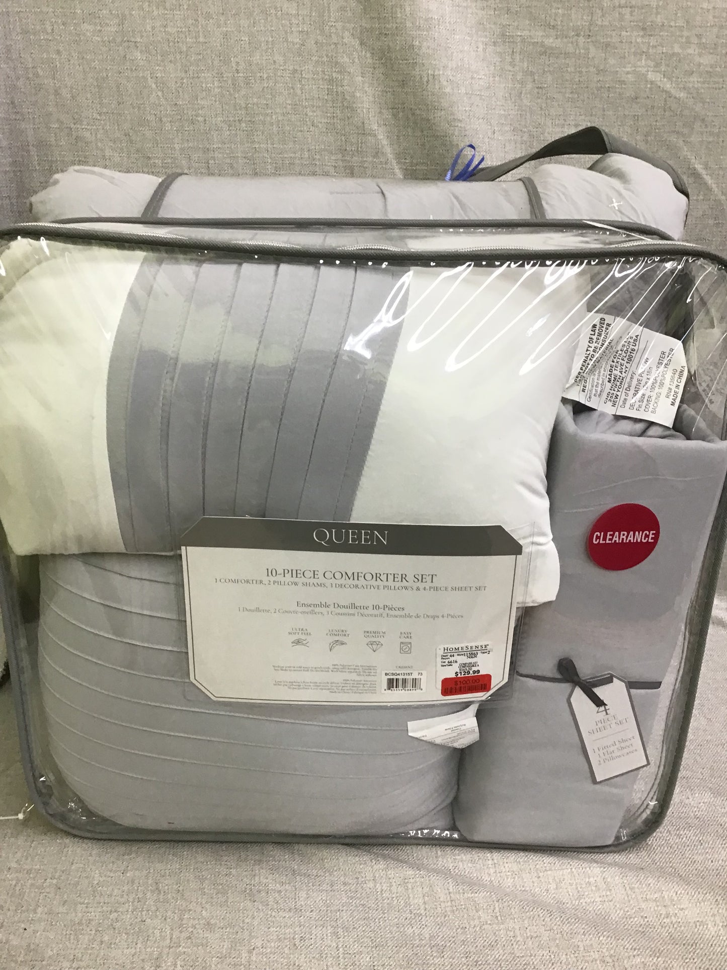 Queen 10 Pc Comforter Set (Grey)