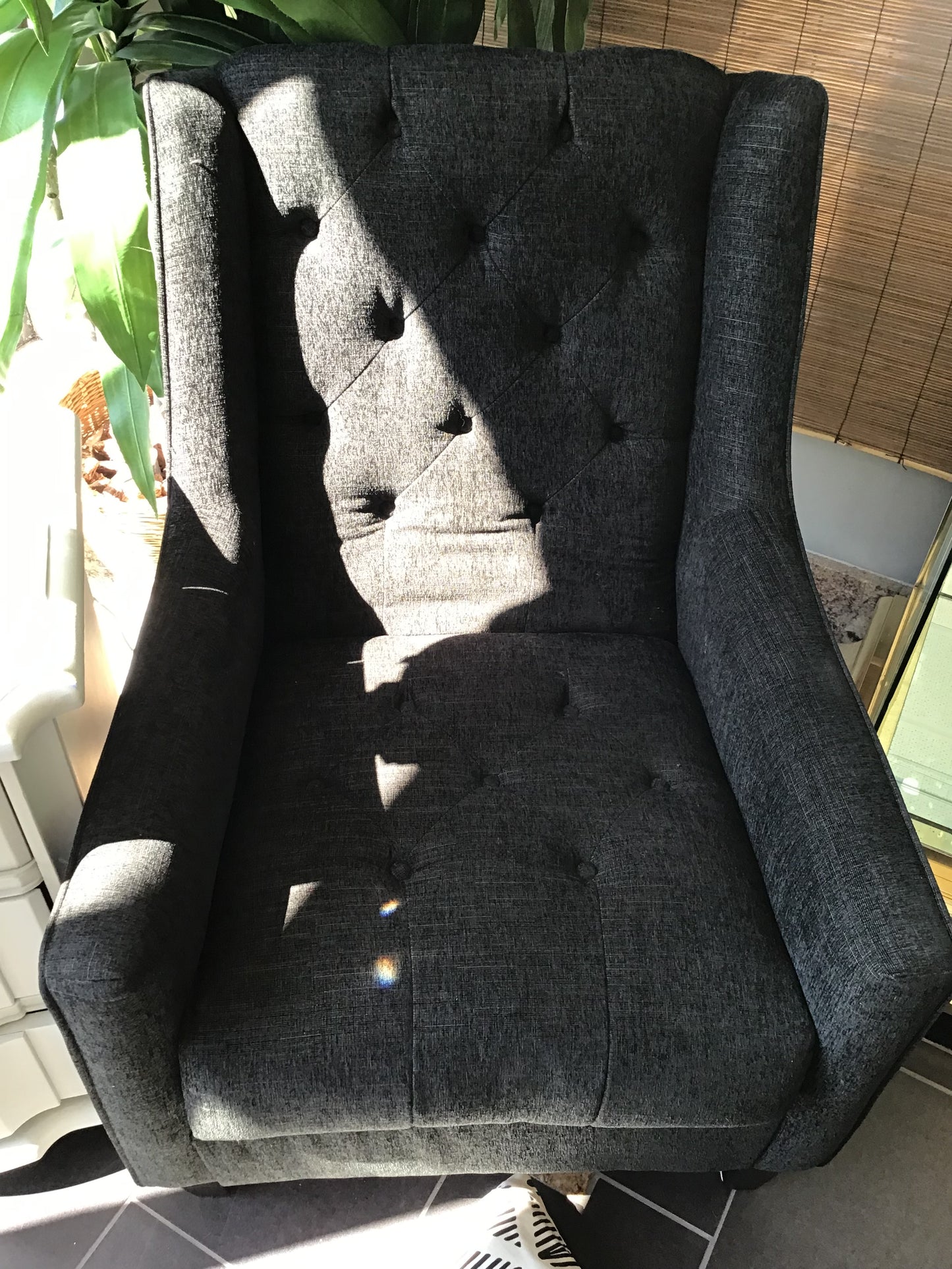 Dark Grey Upholstered Tufted Armchair