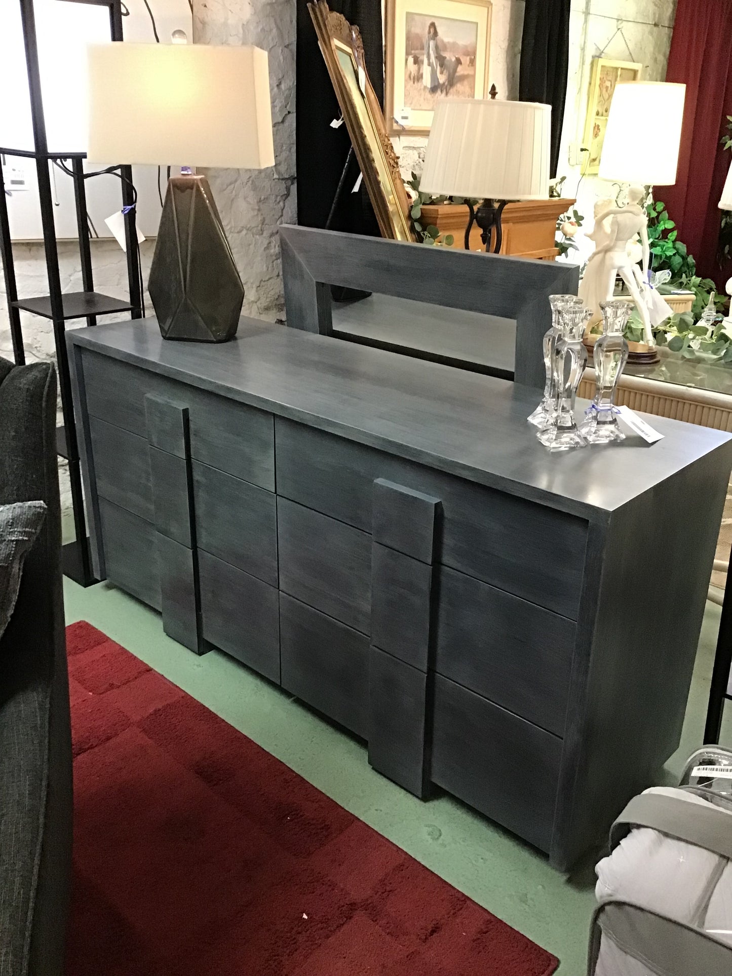Charcoal Grey Wood Dresser w Mirror