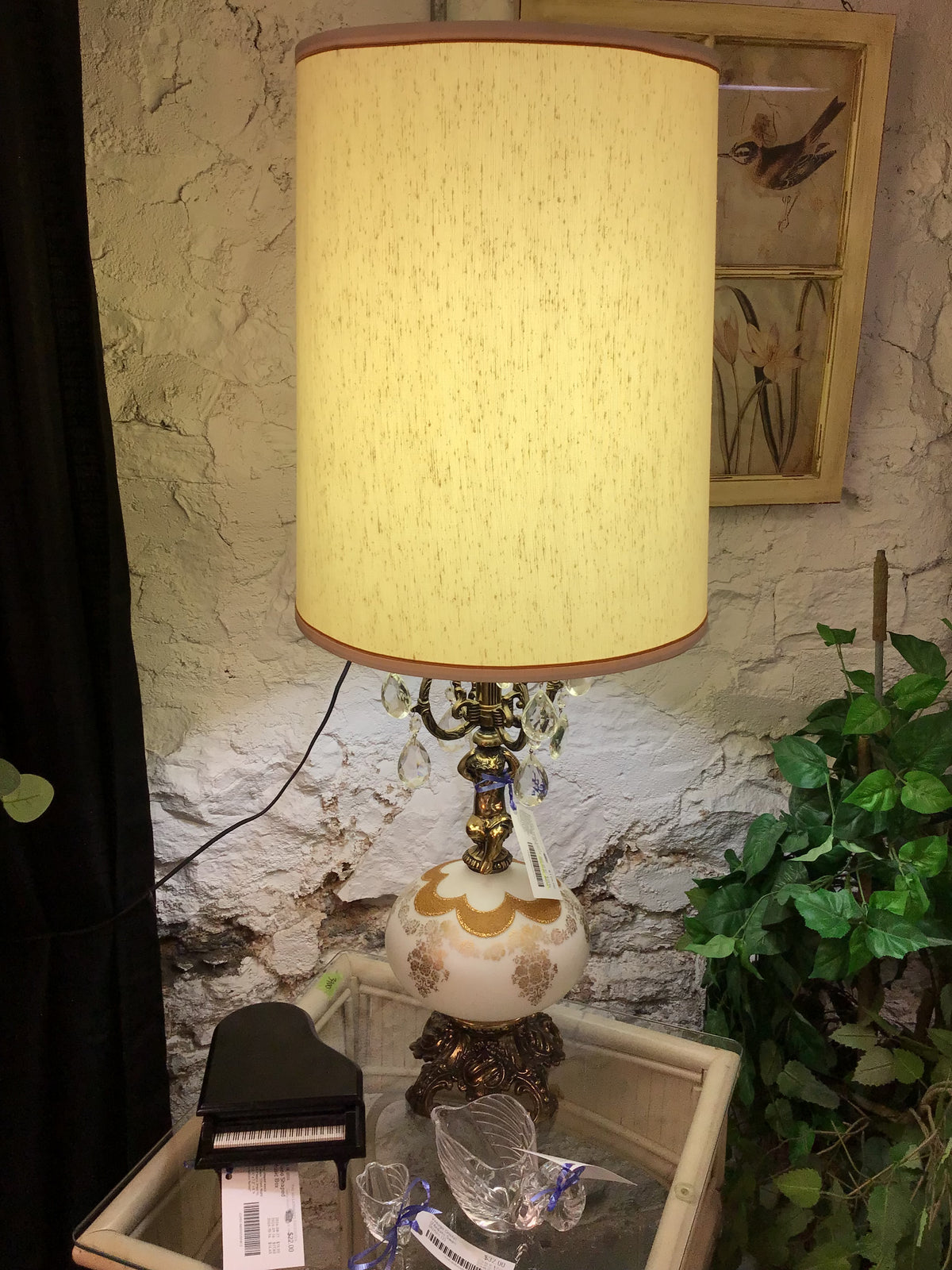 Vintage Gold Leaf Hollywood Regency Lamp- 38.25"h