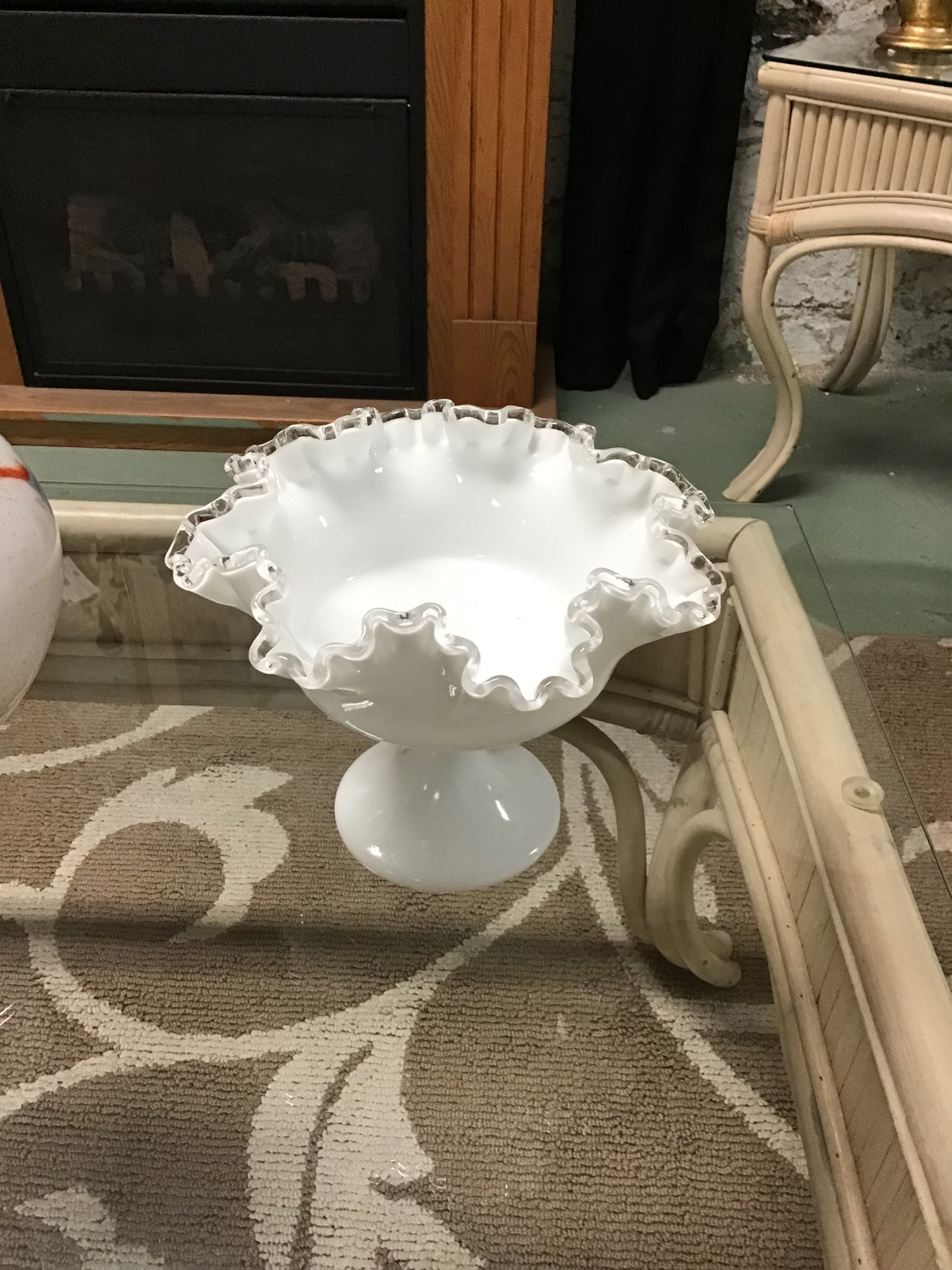 White Glass Bowl w Scalloped Edge