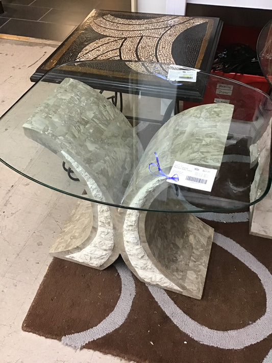 Glass Topped Marble Side Table