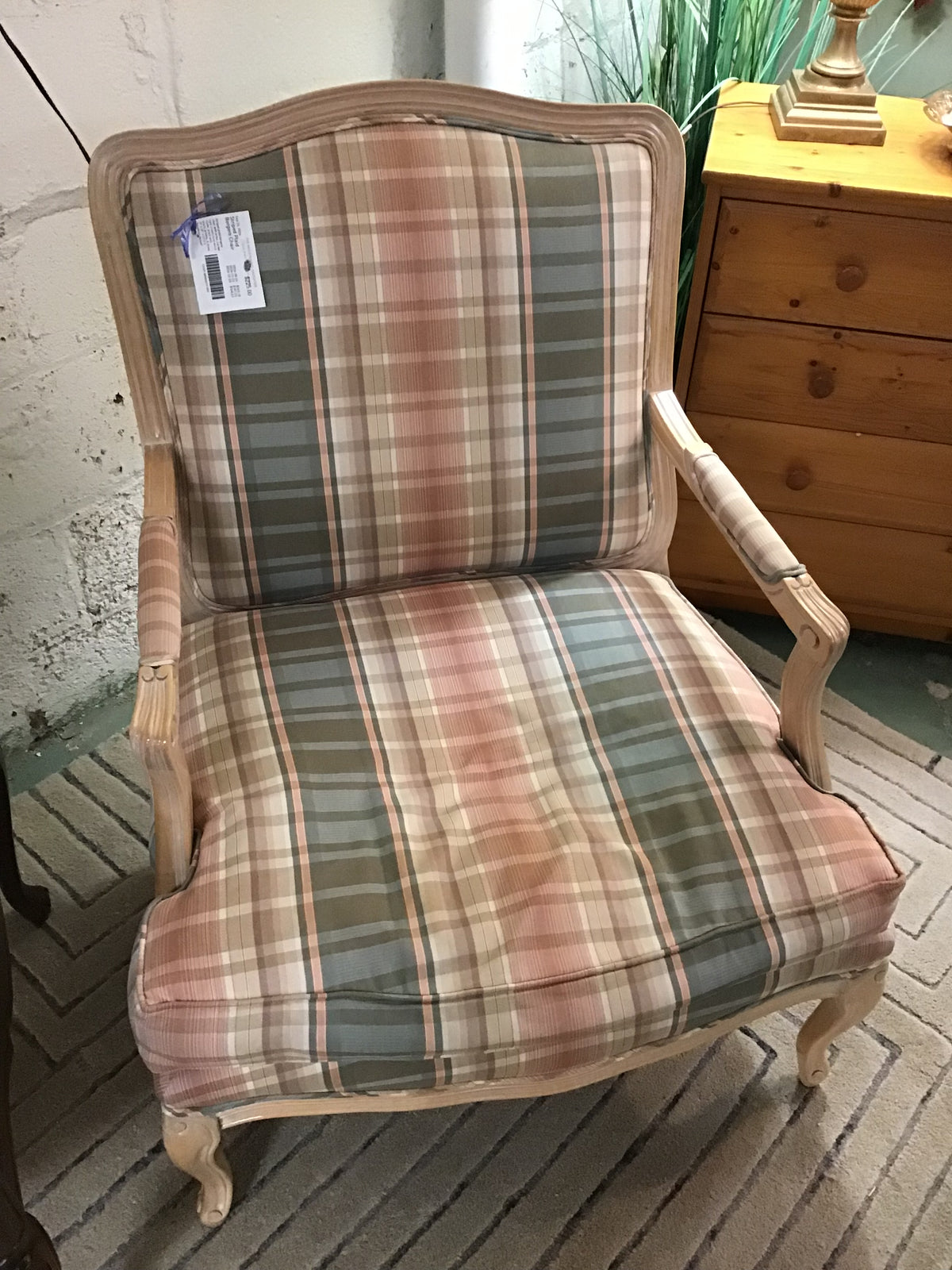Striped Plaid Bergere Chair
