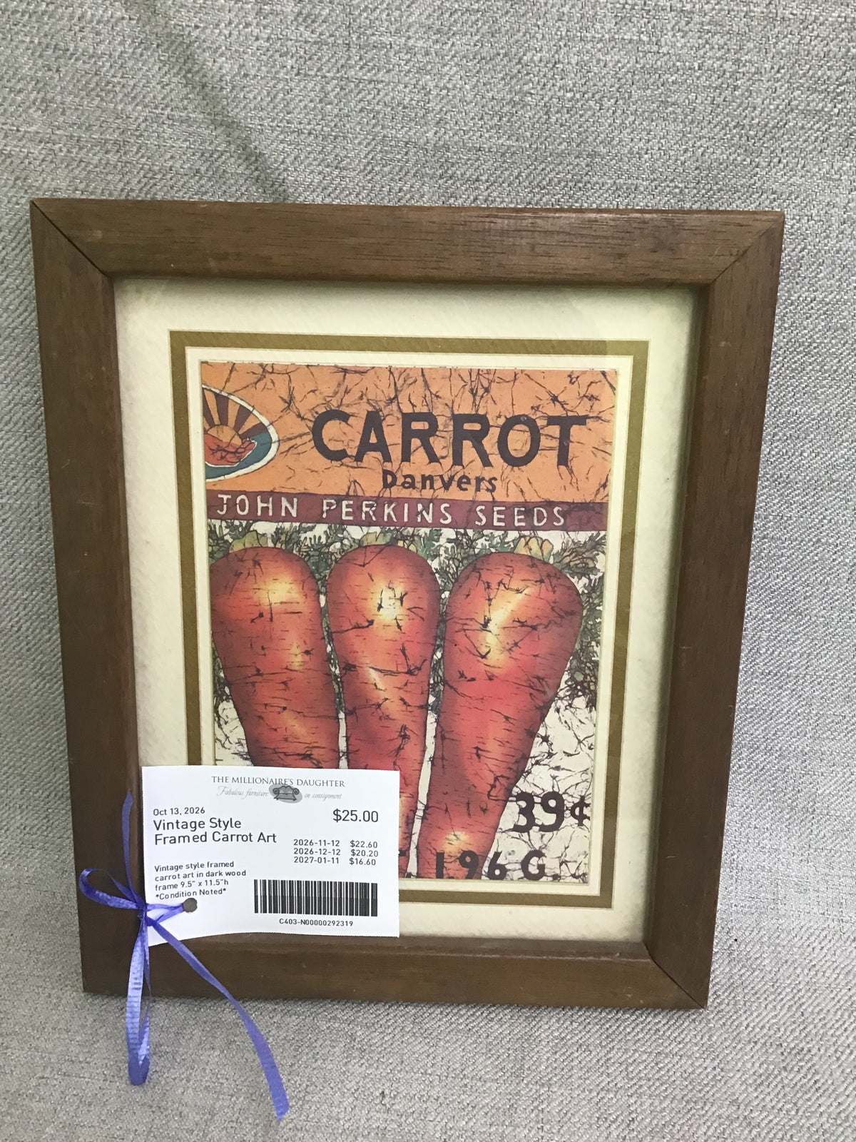 Vintage Style Framed Carrot Art
