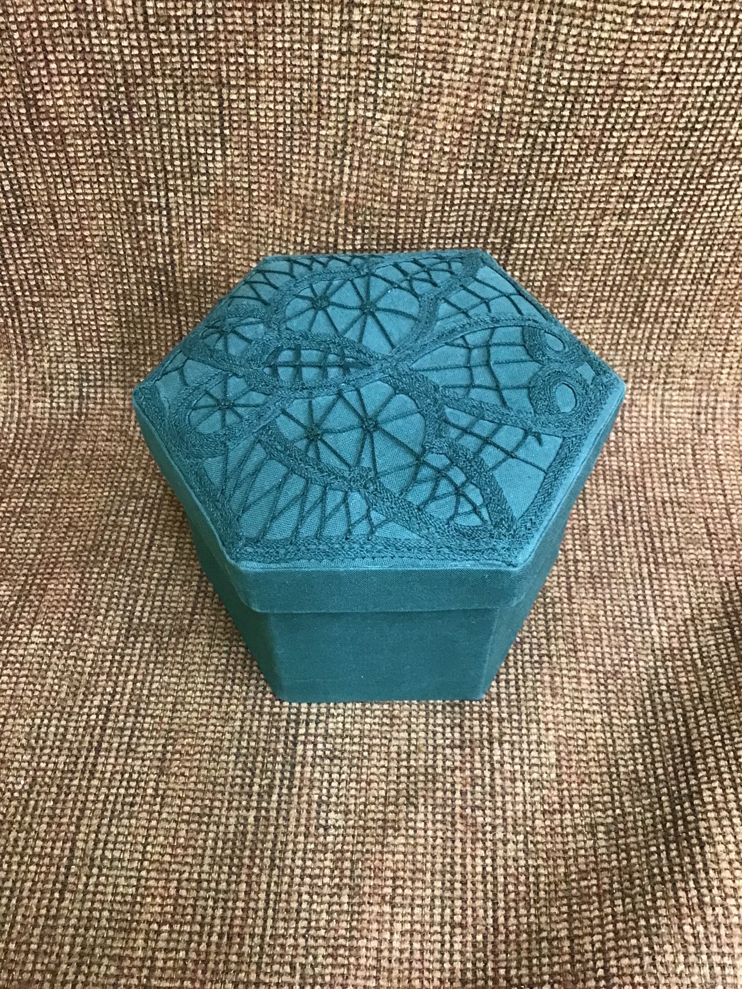 Vintage Fabric Jewelry Box w Lid