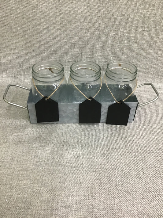 Metal Tray w 3 Mason Jars