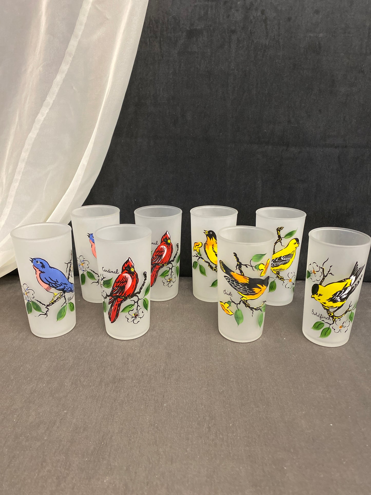 Set 8 Hazel Atlas Glass Tumbler - Birds