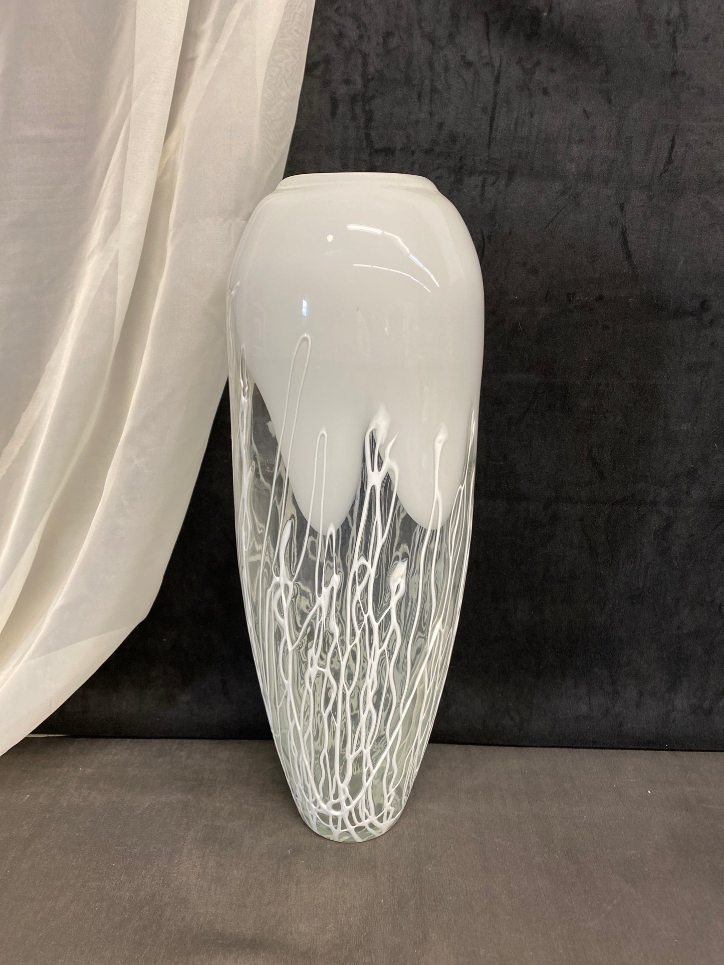 Tall Art Glass Vase - White